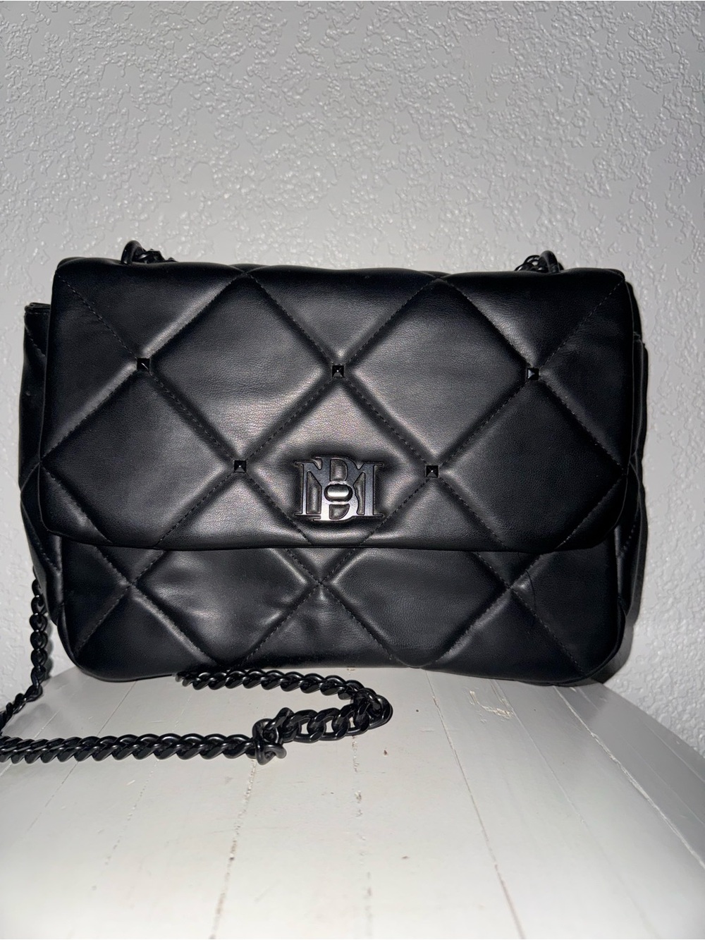 Badgley Mischka Black Quilted Shoulder Bag with Chain Strap